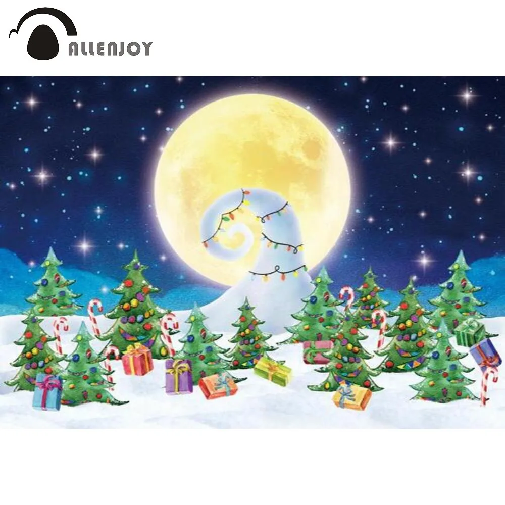 Allenjoy Winter Nightmare Before Christmas Backdrop Christmas Tree Snow Background Birthday Baby Shower Party Supplies Decor