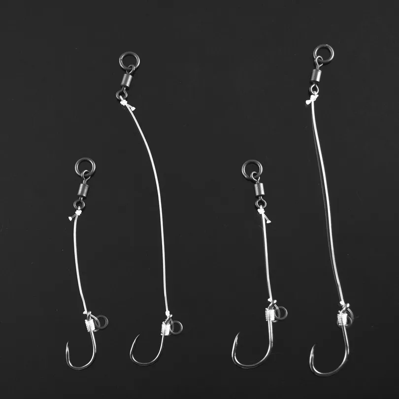 MNFT 12Set/Pack Hand Made Carp Fishing 20LB Carbon Line Hooks Rigs Set Barbless Hook Size 6# 8#