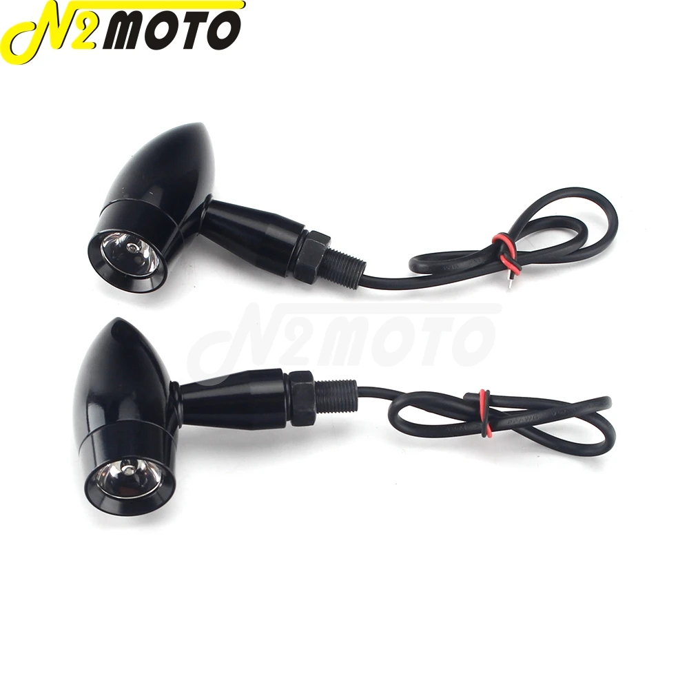 10mm LED Black Bullet Turn Signal Indicators Light Blinker for Harley Touring Cruiser Chopper Bobber Ducati Cafe Racer Custom