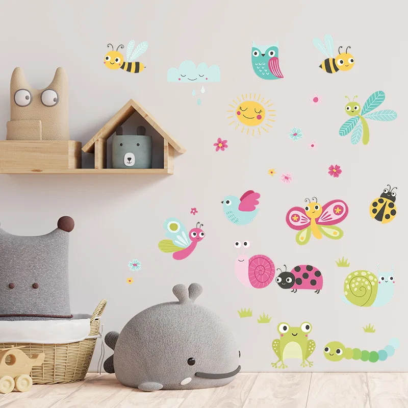 Cartoon bee dragonfly seven star ladybird butterfly children bedroom porch wall decoration wall stickers kids room decoration