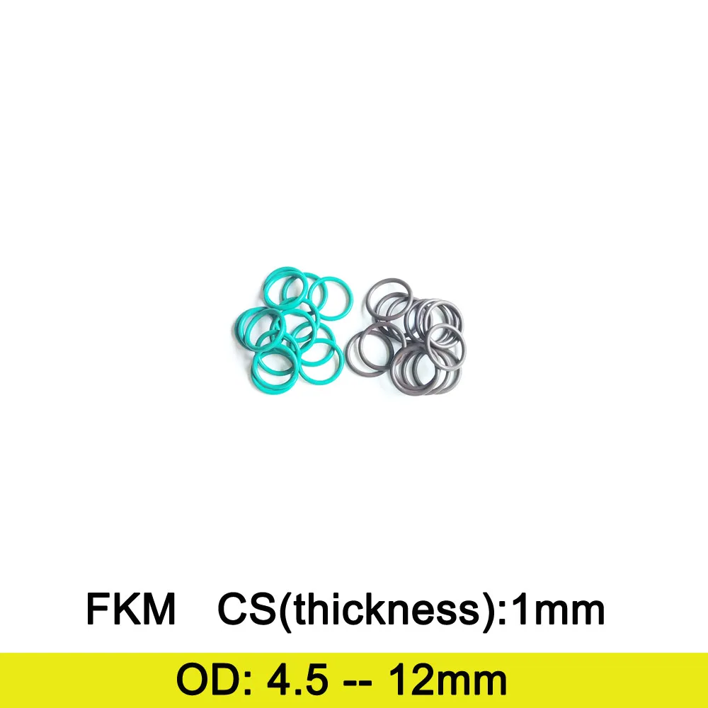 FKM Rubber O Ring Gasket C/S 1mm Thickness OD 4.5/5/5.5/6/6.5/7/7.5/8/8.5/9/9.5/10/11/12mm Fluolrine Seal Ring Washer For Oil