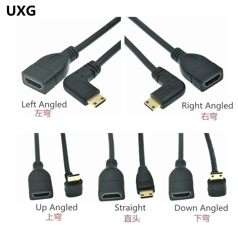 Cable HD To HD Female Adapter Mini Micro HDMI-compatible 90 Degree Right Angle Male To HD AF Extension Cord 15cm