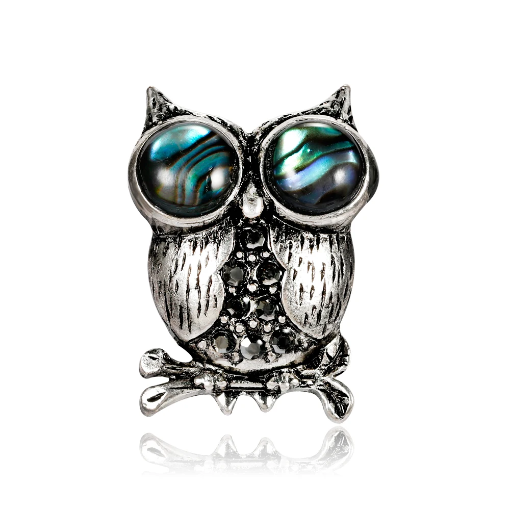 50pcs/Lot Free Shipping Zinc Alloy Rhinestone Owl Brooch Natural Abalone Shell Brooch Bird Jewelry