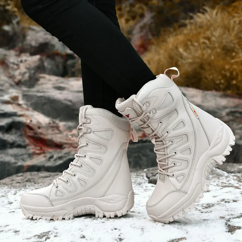 Beige Winter Outdoor Hiking Boots Couple Men Trekking Shoes Women Big Size 46 Hunting Boots For Men Mountain Climbing Sneaker