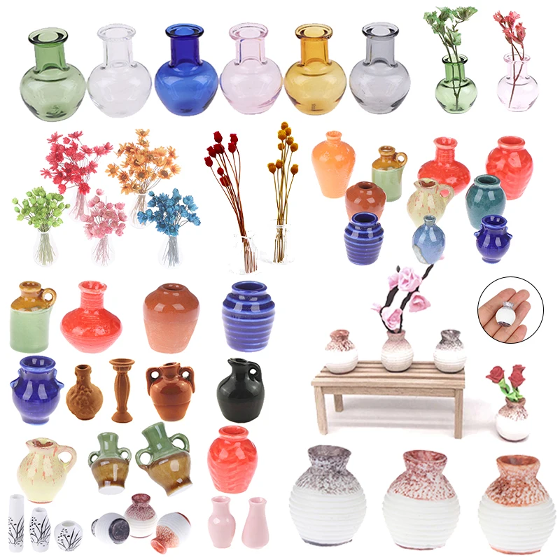 1/2/3PCS 1/12 Lovely Miniature Dollhouse Mini Ceramics Flower Vase for Doll House Furniture Decoration Accessories