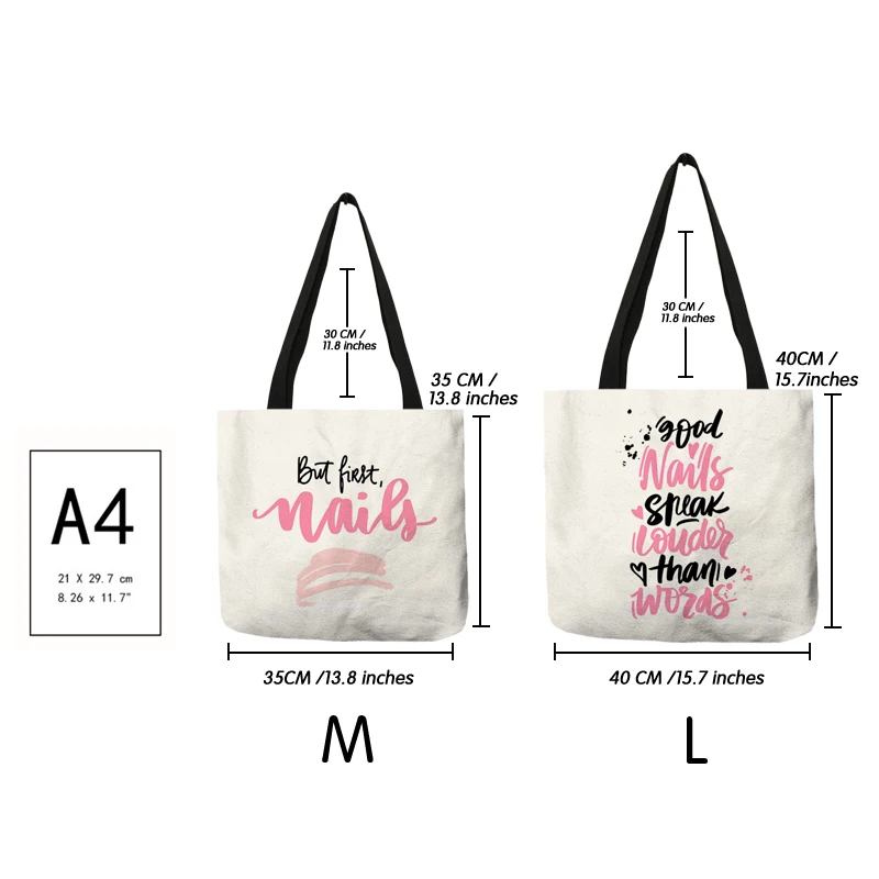 Fashion Nail Art Design Women Ladies Handbag Tote Letter Printed Shoulder Bag Large Reusable Shopper Bags for Supermarket Shop