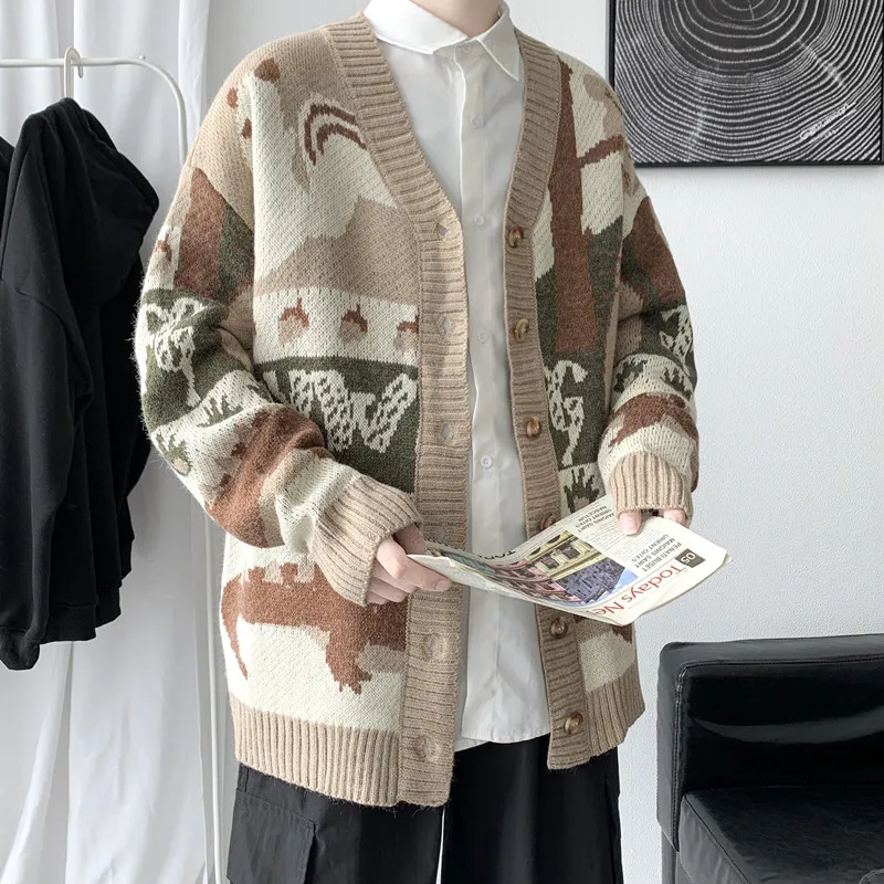 Abfer Cardigan Oversize Men's Winter Sweater Harajuku Hip Hop Knitted 2021 Coat Autumn Button-down Jackets Oversized Sweaters