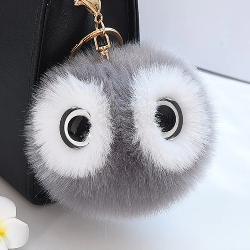 Cute Girl Fluffy Rabbit Fur Ball Pompom Owl Keychain Women Pompon Owl Female Toy Bag Car Trinket Jewelry Gift