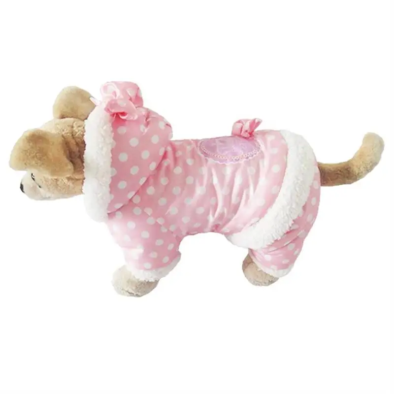 Hooded Snowsuit for Small Dog, Padded Dog Coat, Fleece Jumpsuit, Waterproof Outdoor Cotton Coat, Polka Dot Pattern, Winter