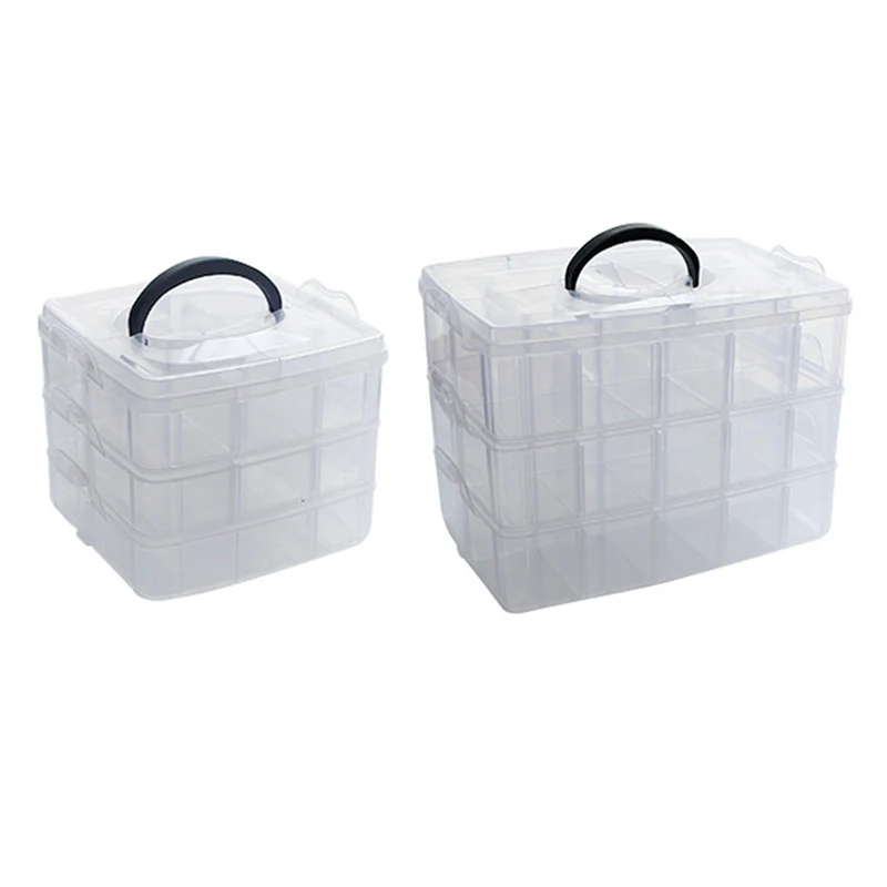Caja de almacenamiento de cuentas de joyería de plástico transparente de 3 capas, organizador de cajones, bricolaje, 18/30 rejillas, almacenamiento