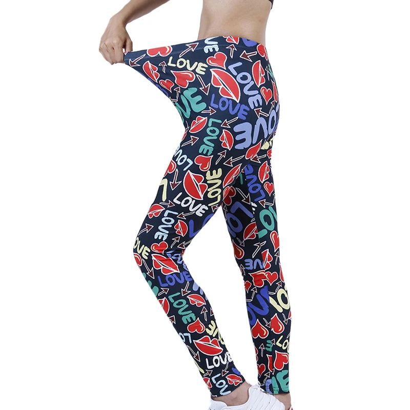 CHSDCSI damskie legginsy z wysokim stanem kolor miłość mocno Fitness Yuga spodnie dziewczyna Push Up Stretch Sexy spodnie moda Dropshipping