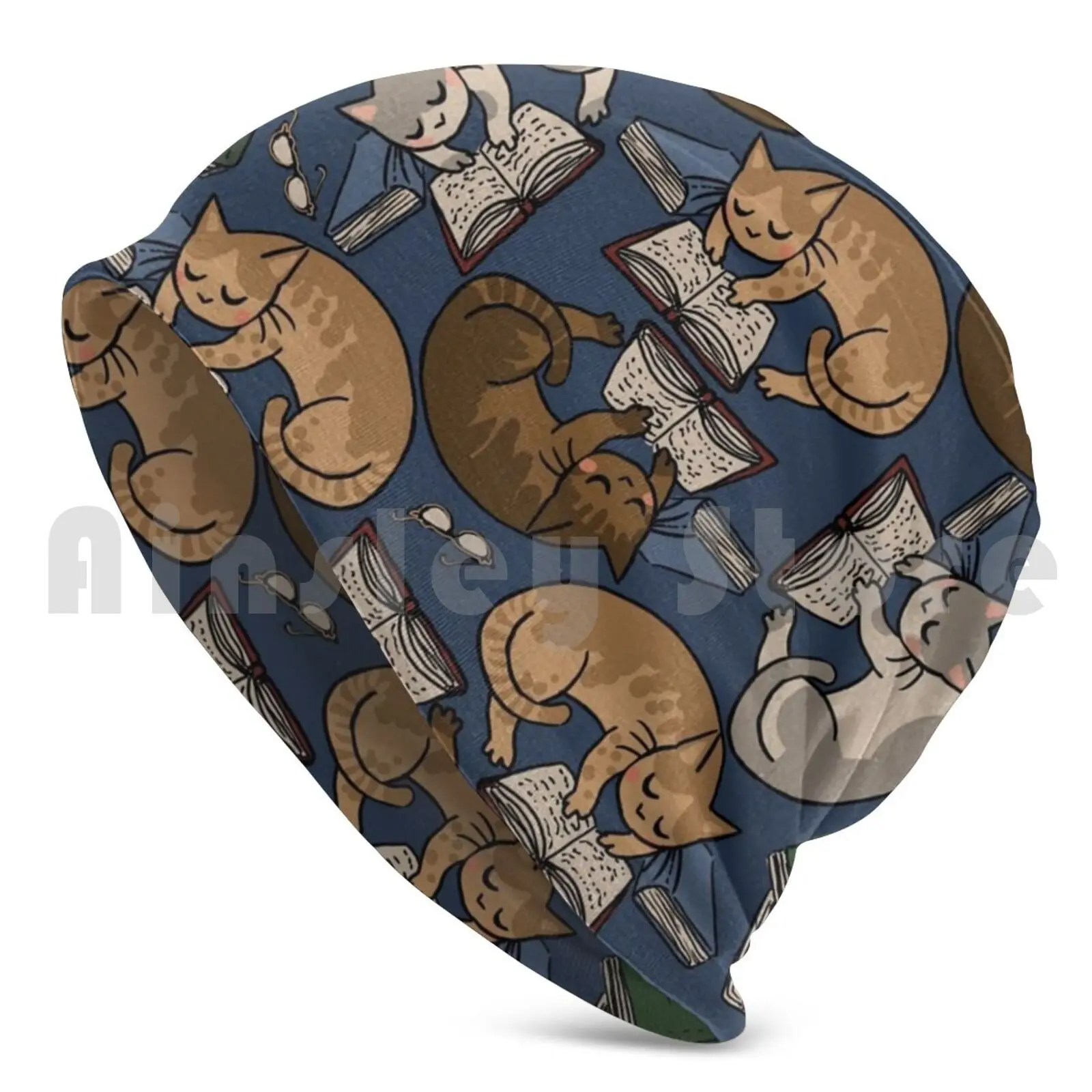 Book Cats Beanie Hedging Cap DIY Print Cushion Book Books Reading Literature Cat Cats Pets Animal Fun Cute Quirky