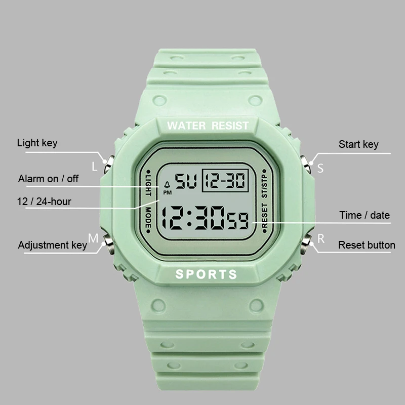 Luxury Men Women Digital sports watch for students, multifunction LED Multifunction Waterproof Unisex Rectangular Sport