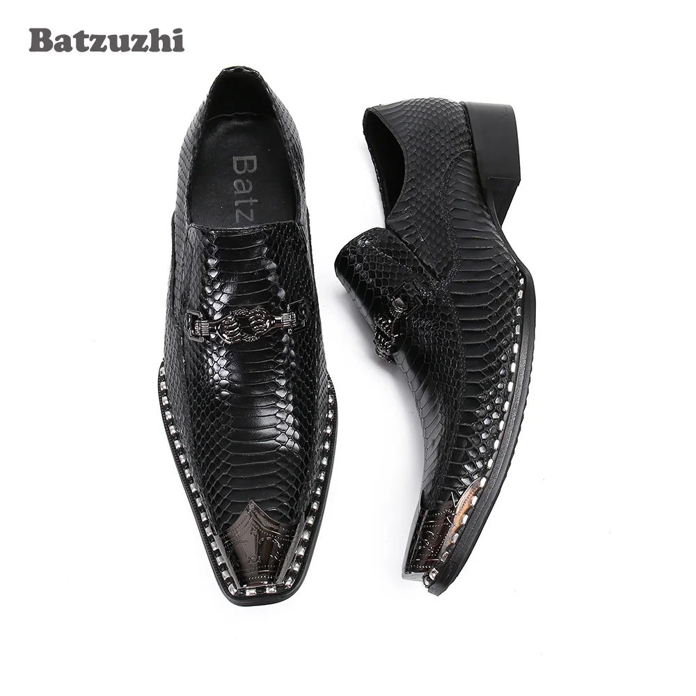 Batzuzhi Leather Men's Shoes Luxury Black Genuine Leather Dress Shoes Metal Toe Business Formal Leather Shoes Men Erkek Ayakkab