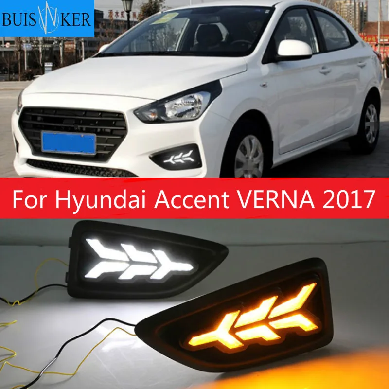 

2Pcs LED DRL Daytime Running Lights for Hyundai Accent VERNA 2017 Fog Lamp Day Light with Turn Signal Function