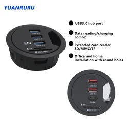 USB Hub USB 3.0 USB 2.0 Hub Desktop Grommet Type C Port Hub Audio With SD/TF 3/4 Port Mount In Desk With Power Adapter 5V 2A