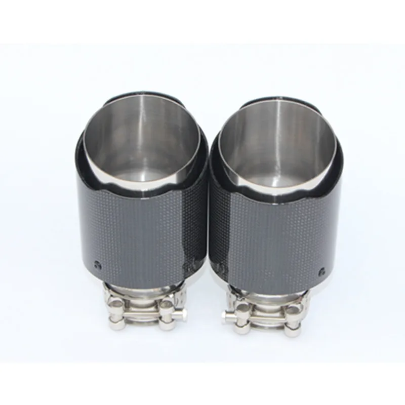 

2PCS 63mm Inlet 101mm Outlet Glossy Carbon Fiber + 304 Stainless Steel Universal Exhaust Pipe Tip Car Exhaust Muffler Tip