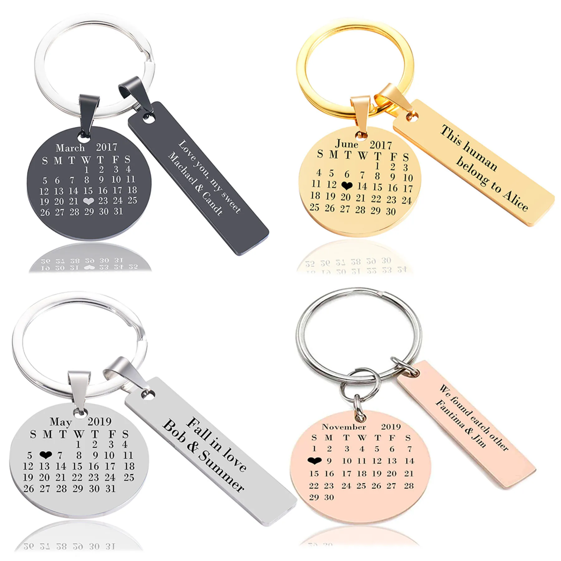 Custom Stainless Steel Calendar Key Chain Gift To Couple Lover Jewelry Boyfriend Girlfriend Key Pendant Keyring