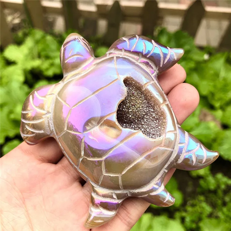 

Hand carving multi-color turtle jewelry natural agate colorful crystal decorative quartz crystal