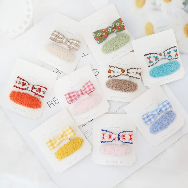 

4pcs/set Cute Korean New Children Plaid BB Clip Lovely Girl Bow Hair Clip Baby Fabric Hairpin Ribbon Bows Clips Hairpins