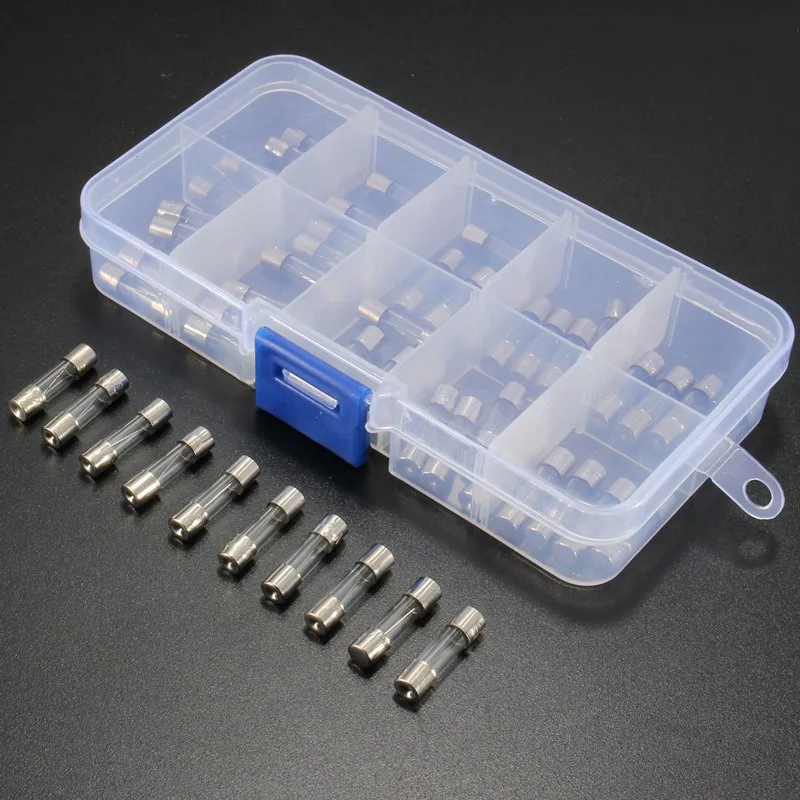 50Pcs of Glass Fuse Assortment Kit  Glass Tube Assortment Kit 5x20mm 0.5A~10A Fast Blow Glass Fuses