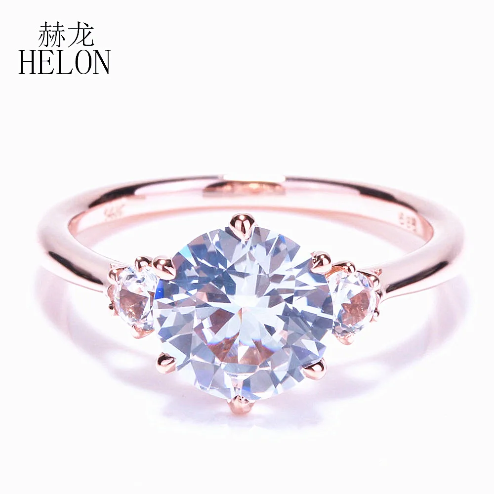 HELON Special Solid 14k Rose Gold AU585 Flawless Round 10mm Natural white topaz Women Fine Jewelry Engagement Wedding Ring