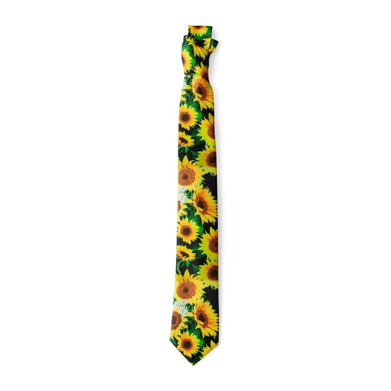 Corbata con estampado de girasoles y perro de dibujos animados, corbata informal ajustada de nailon de 8cm de alta calidad para hombres y mujeres, corbata divertida Harajuku para fiesta y cena, corbata para hombres y mujeres