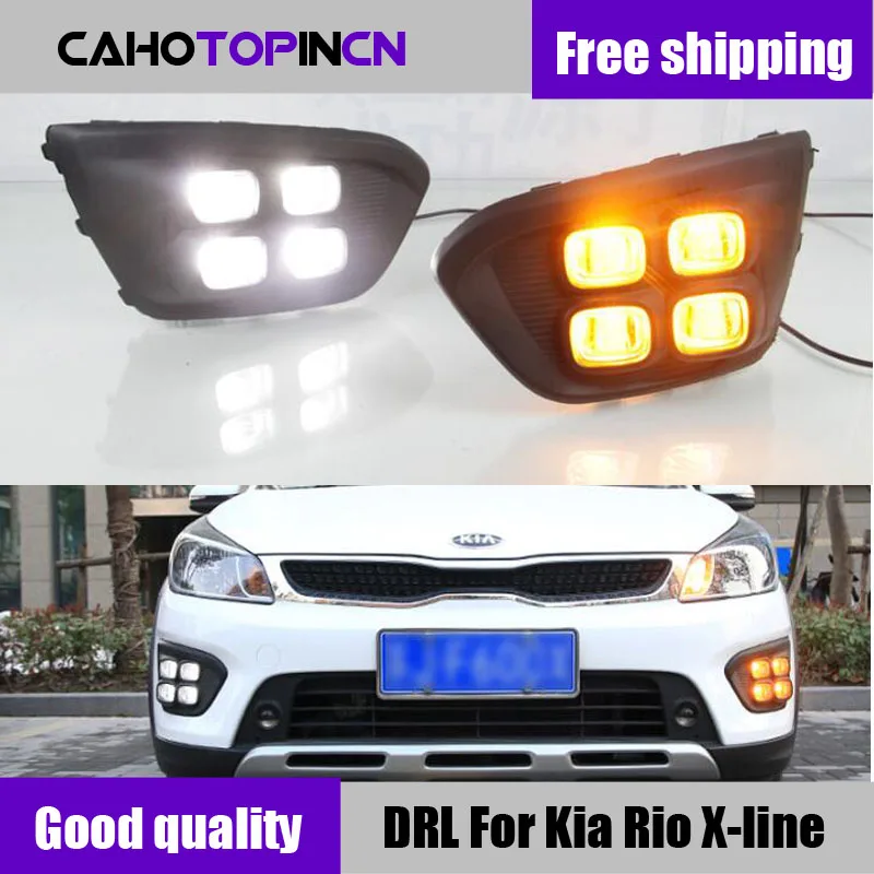 

2PCS LED For Russia KIA RIO X-Line 2018 2019 Driving Daytime Running Lights DRL fog lamp With yellow Turn Signal