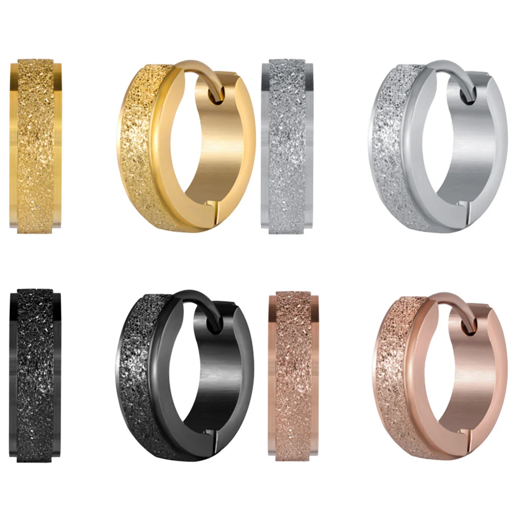 ZS 5 Styles Frosted Small Hoop Earrings for Women Men Stainless Steel Punk Round Earring Rock Roll Ear Rings Clip Circle Earring