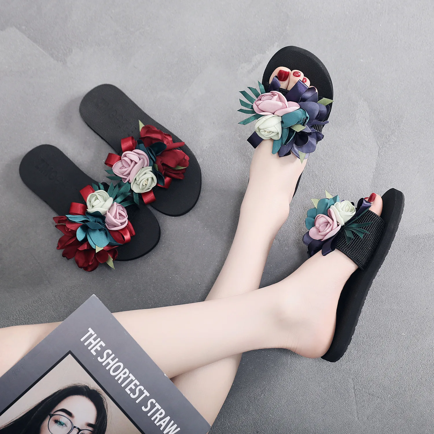 Summer New Fashion Wear Flowers Beach Shoes Hot Sale Women's Slippers Fashion Seaside Holiday Non-slip Slipper Sandals C276