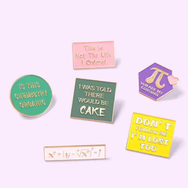 Drop Shipping Mathematical Formula Enamel Pins Pi Chemistry Brooches Badges Collar Backpack Decoration Gift for Friend Wholesale