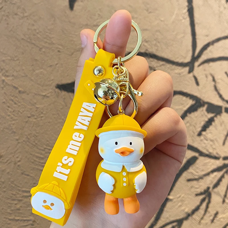 PVC Fairy Tale Duck Keychain Red Pink Yellow Puple Pendant Cute Bag Car Keyring Jewelry Lanyard Men Women Couple Accessory Gift