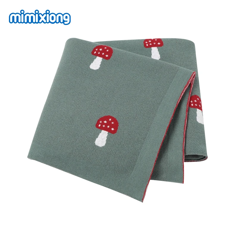 Baby Blankets Cute Mushroom Knitted Newborn Boys Girls Cotton Swaddle Wrap Blankets 100*80cm Toddler Infant Outdoor Playing Mats