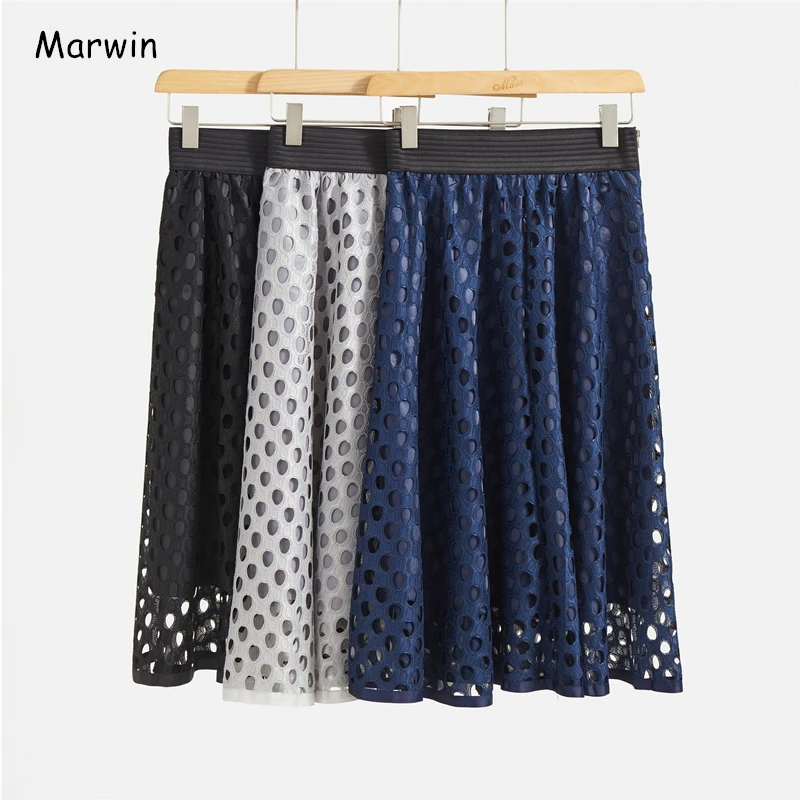 Marwin 2020 New-Coming Spring Solid Hollow Out A-line Mid-Calf Empire High Street Style Casual Women Skirts