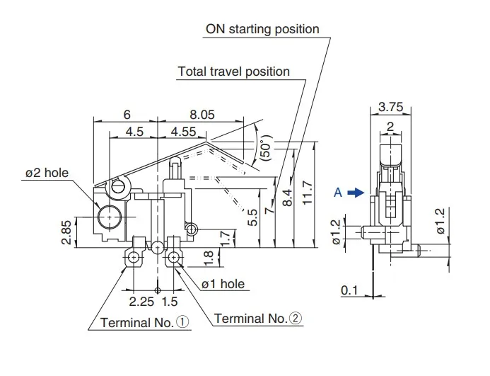 5Pcs Japan Met Ronde Gat Normaal Open 2 Voeten Stil Met Handvat Micro Switch Detection Kleine Miniatuur Limiet Reizen schakelaar