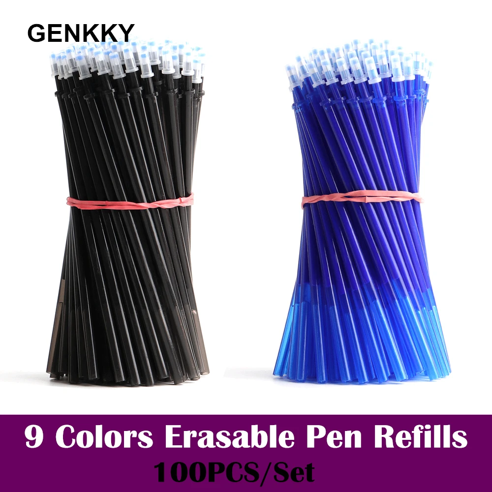 100Pcs/Set Erasable Gel Pen 0.5mm Erasable Pen Refill Rod Blue Black Ink Washable Handle For School Stationery Office Writing