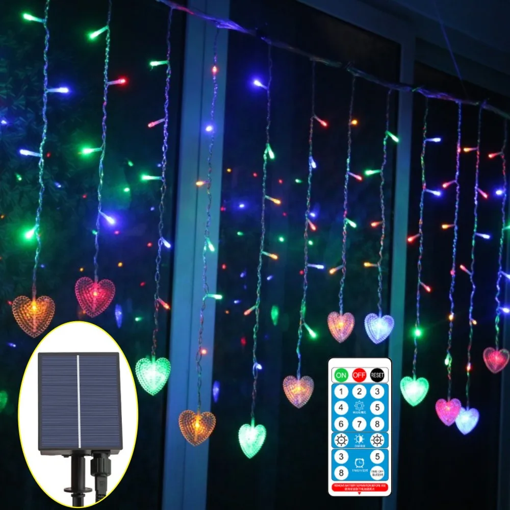 

Solar Curtain Outdoor 8 Modes Remote Icicle String Lights Waterproof for Gardens Wedding Xmas Party Backdrop Patio Decor