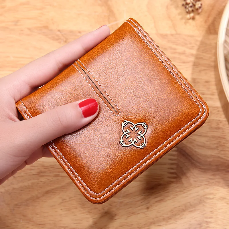 2021 New Women's Wallet Wax Oil Skin Wallet Lady Short Leather Clutch Bag Card Holder Female Coin Purses Wallets for Girl