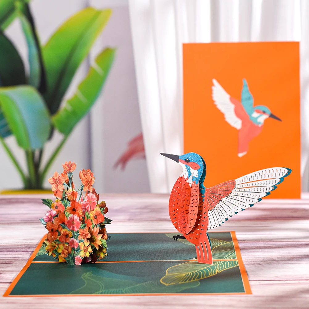 Tarjeta de cumpleaños de colibrí emergente 3D con sobre, tarjetas de felicitación de animales, regalo hecho a mano, aniversario del Día de la madre