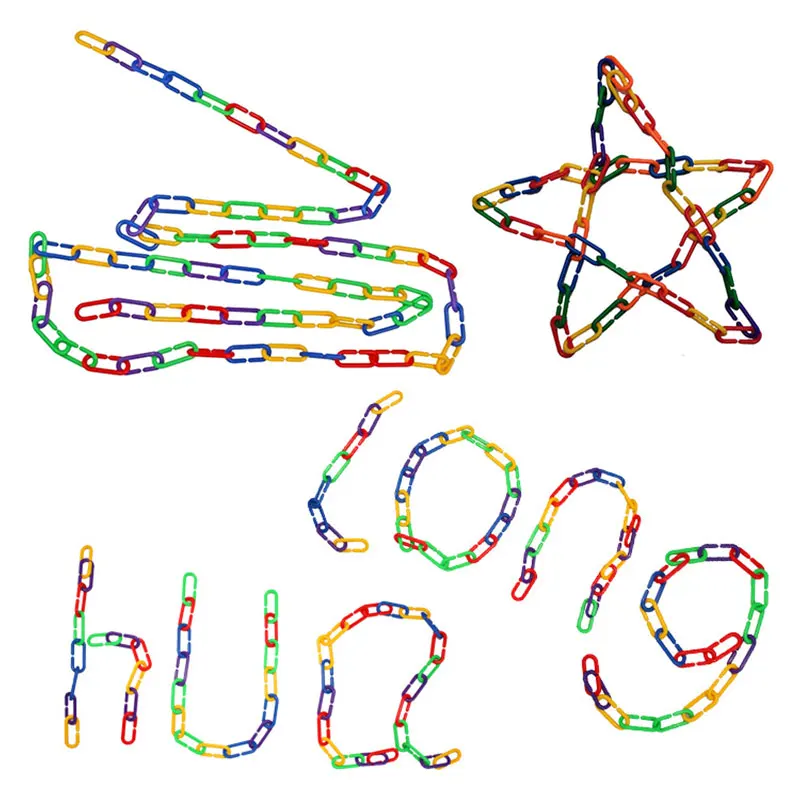 60PCS Kids Geometric Chain Linked Buckle Building Block Educational Toy Rainbow Connected Buckle Color Cognitive Educational Toy