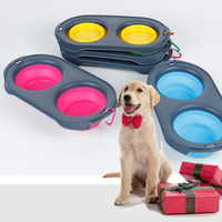 Portable Pet Travel Retractable Dog Food Double Bowl Use to Feeding