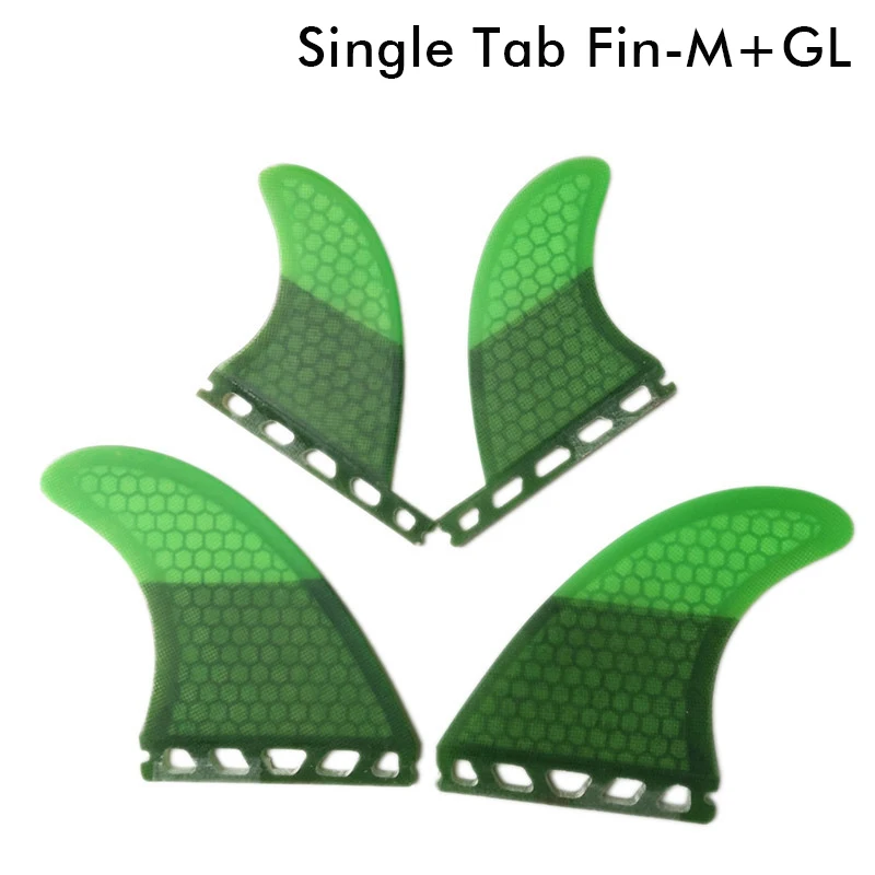 Tri-quad fin set for surfboard, single table, m + GL, 4 color, honeycomb fiberglass