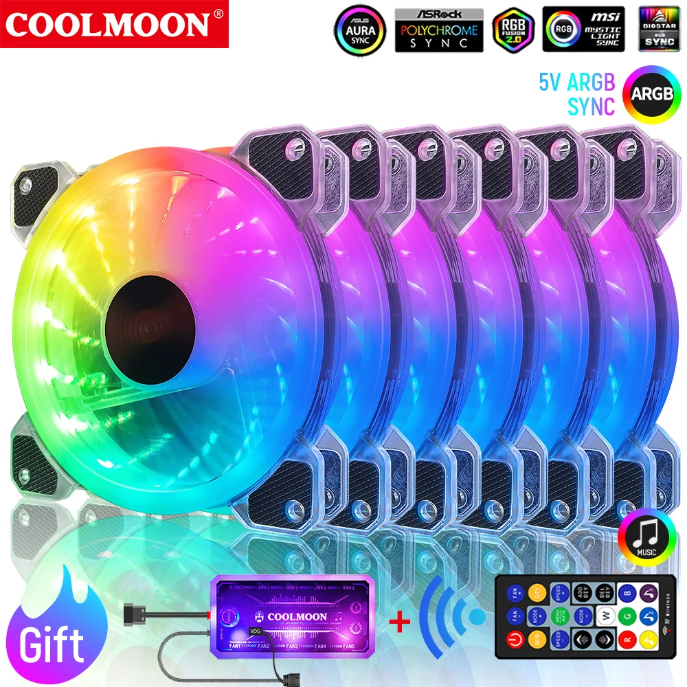 

COOLMOON 120mm RGB Cooling Fan Mute PC Computer Case Gamer Cabinet Cooler Ventilador Heat sink CPU 6PIN Radiator Fans Aura Sync