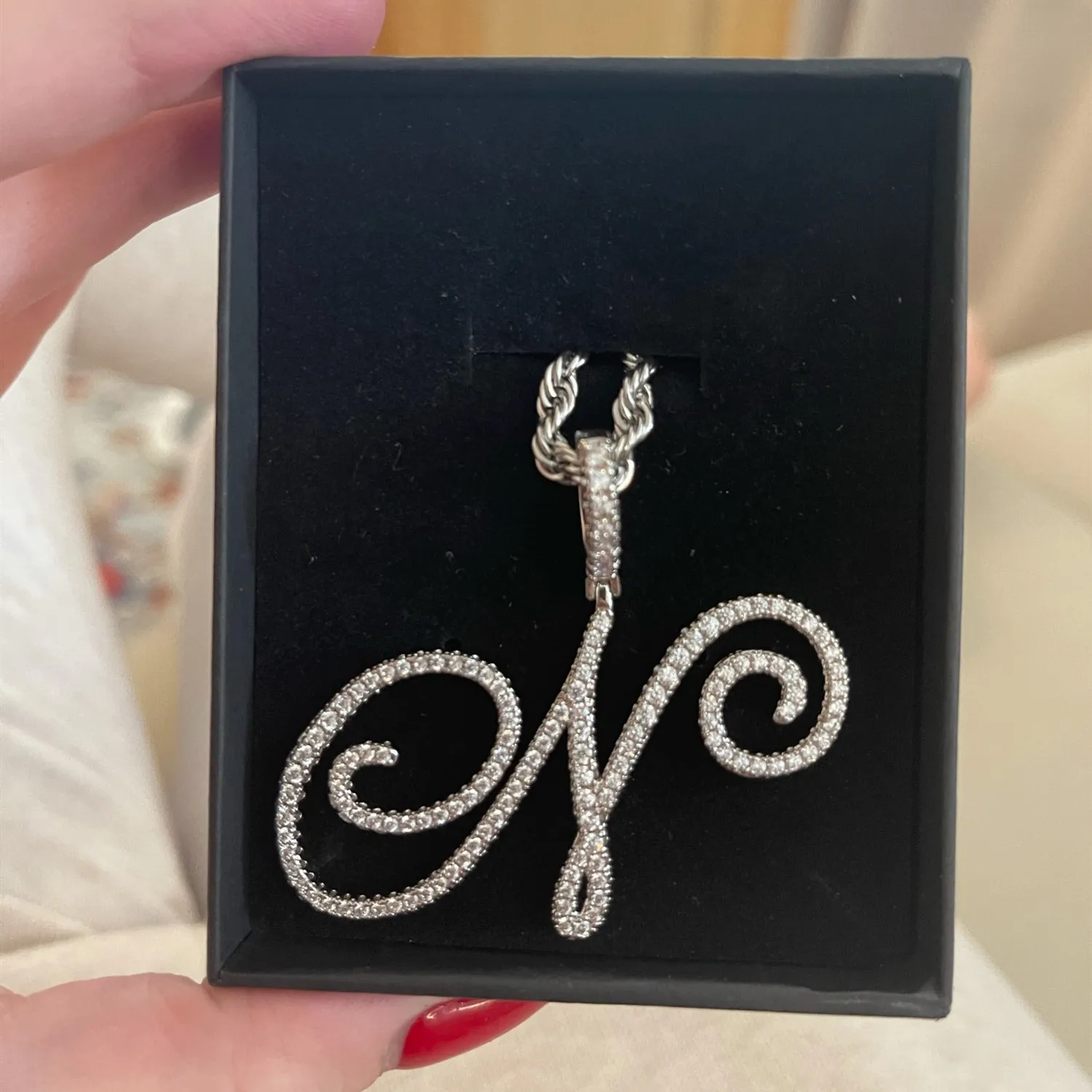 DOREMI New A-Z Cursive Letters Name Pendant &Necklace Iced Out Cubic Zircon Rope Chain Gold Silver Color Charm Hip Hop Jewelry