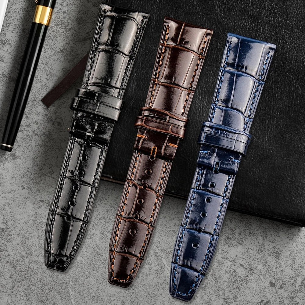 New Crocodile Grain Watchbands for IWC Portugues Pilot Genuine Leather Watch Band Bracelet Strap accessory 22mm Brown Black Blue