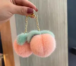 Cute girl heart mink fur little peach car keychain fur pendant bag plush ornaments love hair ball