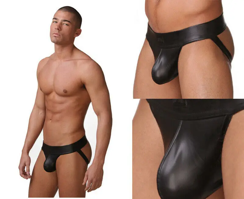 Sexy Men Thongs G-string Erotic Underwear Faux Leather Panties Jockstrap Boxer Underwear