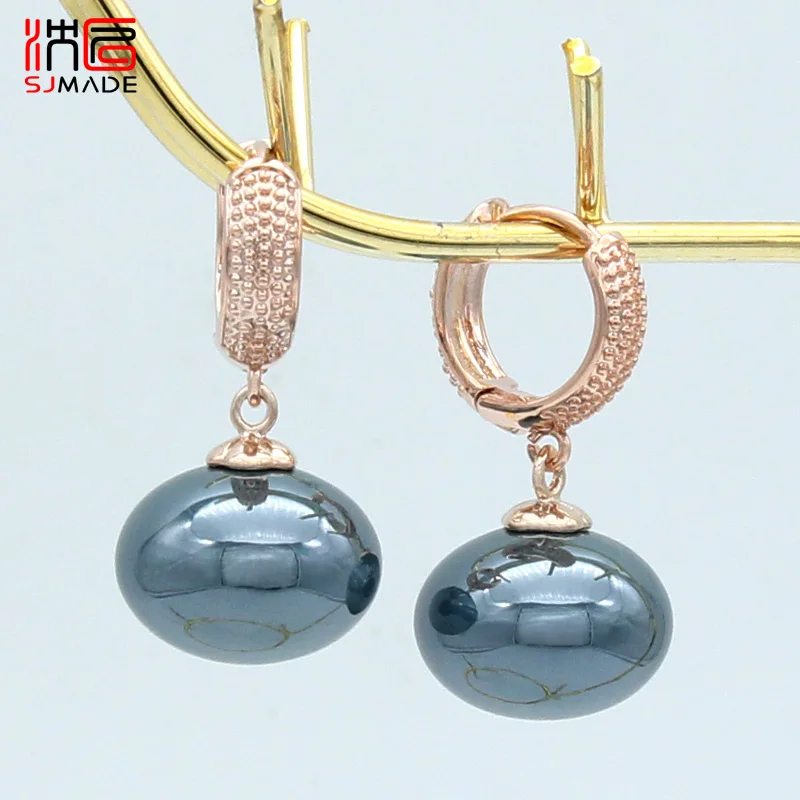 SHENJIANG New Fashion Imitation Big Bread Pearl Dangle Earrings For Women Wedding Jewelry Vintage 585 Rose Gold Color Eardrop