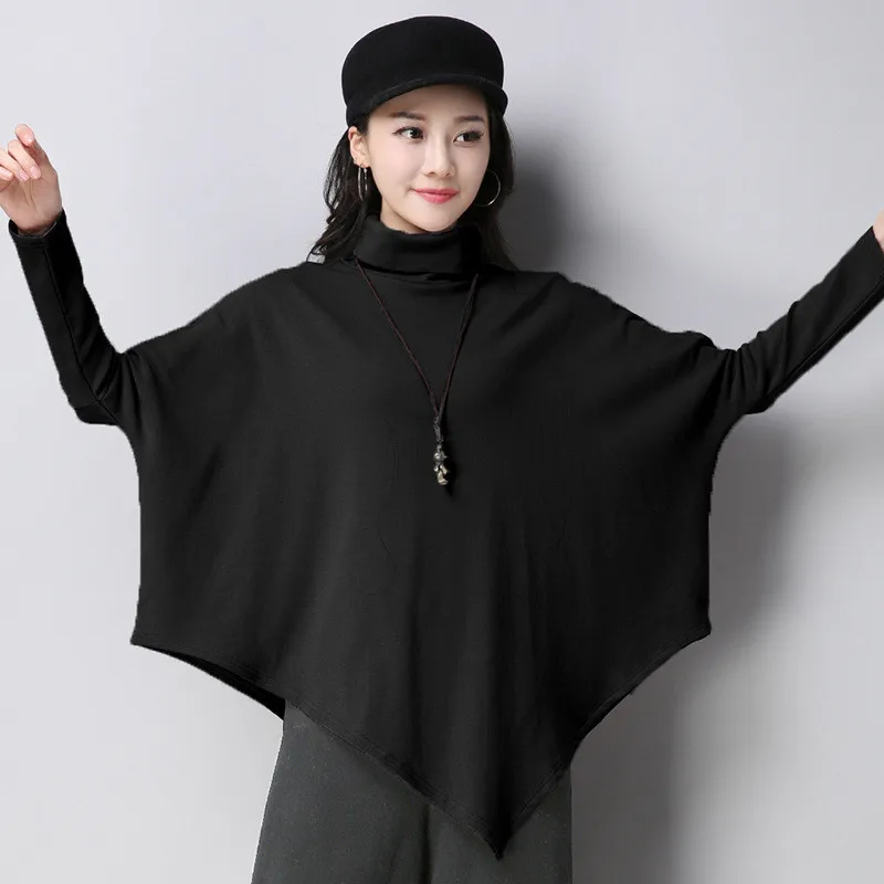 Fashion 2020 Women's Turtleneck T Shirt Women Thickening Winter Batwing Asymmetrical Tops Loose Casual T-shirts WXF572