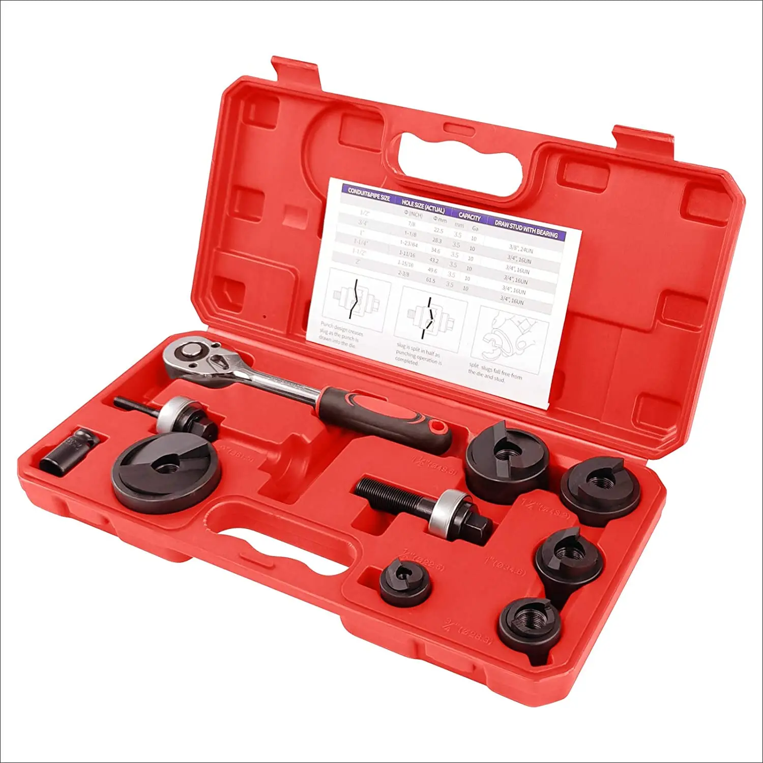 Manual Ratchet Knockout Hole Punch Driver Kit 1/2 to 2 inch(22.5-61.5mm) Electrical Conduit Hole Cutter Set KO Tool Kit  CC-60